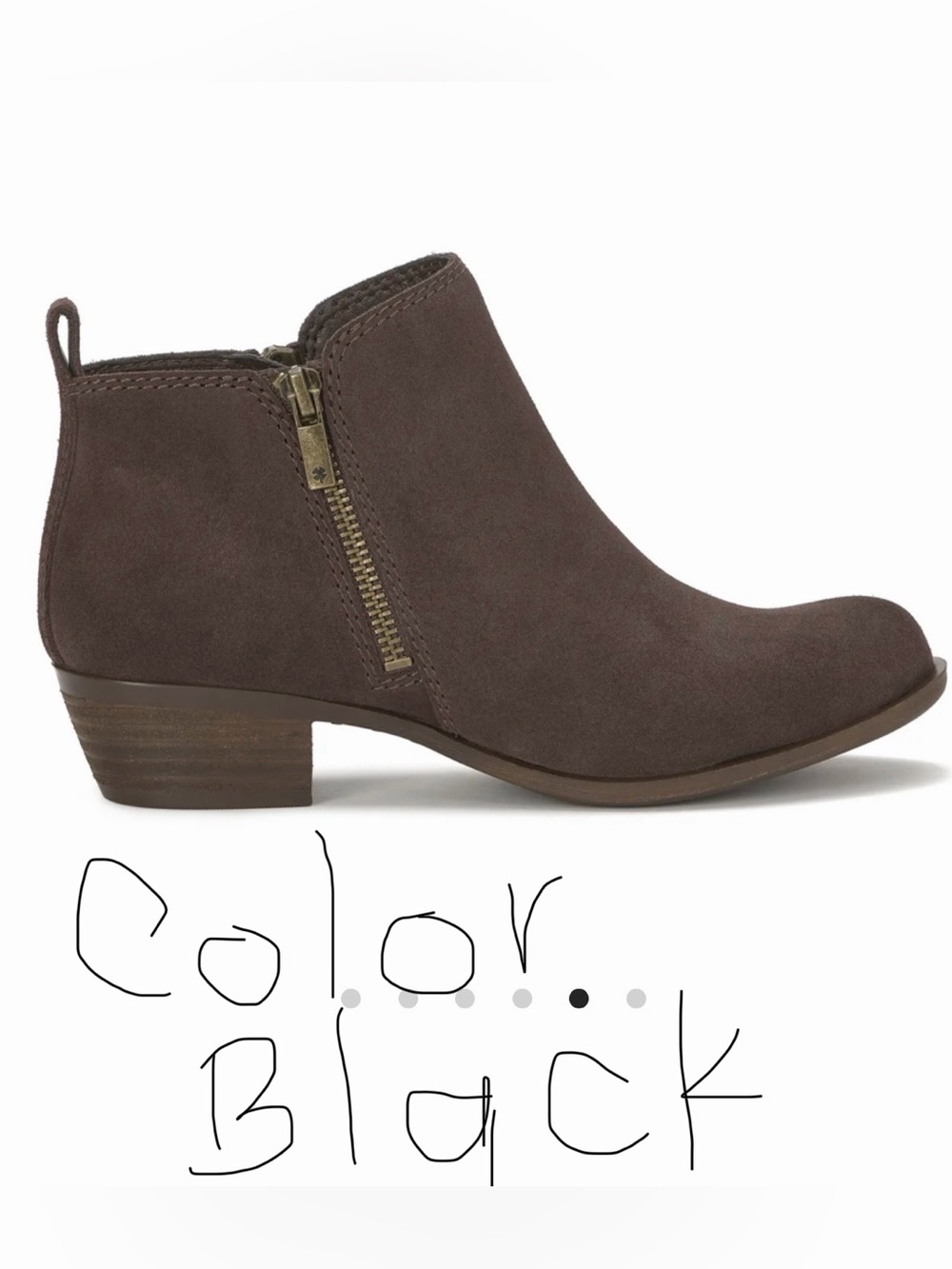 Lucky Brand Black Suede Ankle Booties with Stacked Heel